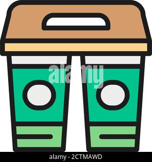 Drinks in cardboard cups, takeaway flat color line icon. Stock Vector