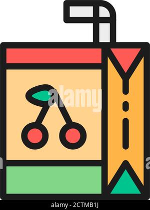 Pack of juice with straw flat color line icon. Stock Vector