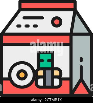 Packing for sweets and donuts, takeaway flat color line icon. Stock Vector