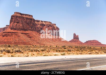 Some of the famous sandstone buttes located in Monument Valley, a region of the Colorado Plateau in Utah, United States Stock Photo