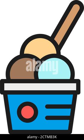 ice cream cup of 2 balls line style icon design, Sweet and dessert ...