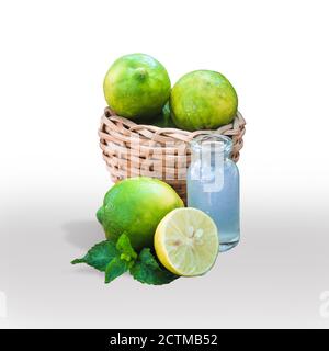 Green lemons and lime isolated on white background Stock Photo