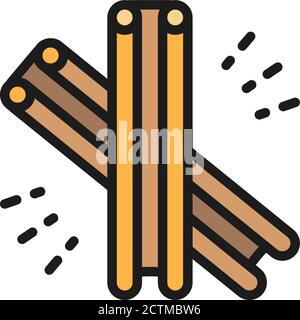 Cinnamon, spice flat color line icon. Isolated on white background Stock Vector