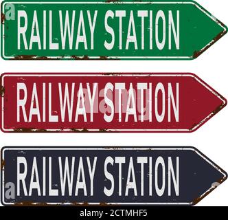 railway station train metal vector road sign Stock Vector