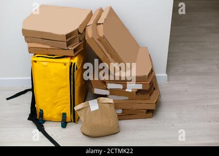 Pizza boxes, isolated on white background Stock Photo