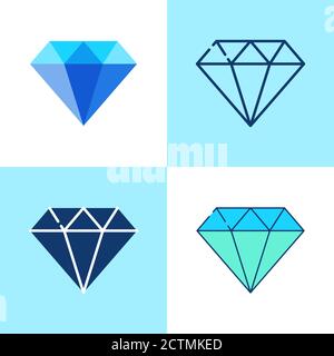 Diamond icon set in flat and line style Stock Vector