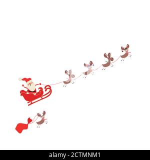 Reindeer pulling a sleigh from Santa Claus - cute funny Christmas illustrations isolated on a white background Stock Vector