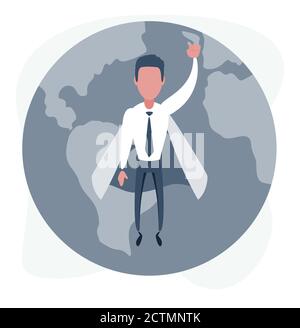 Businessman superhero flying above the earth Stock Vector