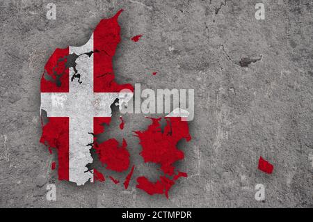 Map and flag of Denmark on weathered concrete Stock Photo