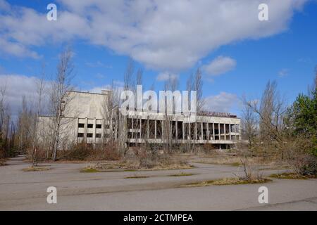 The Energetik Palace of Culture is a now abandoned multifunctional palace of culture in Pripyat in the exclusion zone of the Chernobyl nuclear power p Stock Photo