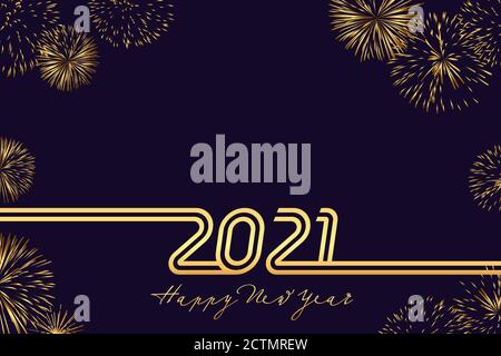 Luxury 2021 Happy New Year line art design - vector illustration of golden 20 21 logo numbers on dark blue background. Perfect typography for 2021 Stock Vector