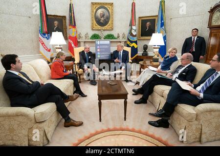 President Trump Meets with the Governor of New Jersey. President Donald J. Trump meets with New Jersey Gov. Phil Murphy Thursday, April 30, 2020, in the Oval Office of the White House. Stock Photo