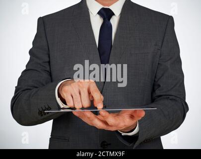 Futuristic digital tablet in the hands Stock Photo