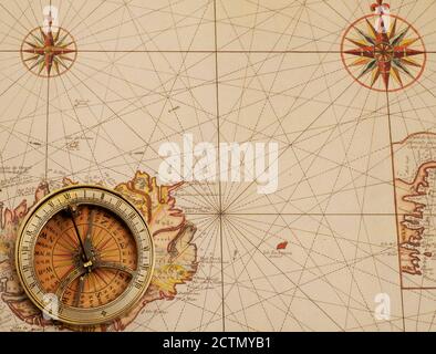 Old compass over ancient map Stock Photo - Alamy