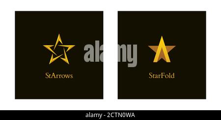 Shiny gold colored letter a and star icons. Luxury star logo designs. Stock Vector