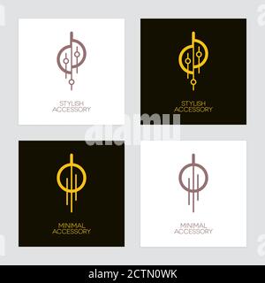 Gold and bronze jewelry or decorative accessories icons such as necklace, earring or lighting equipment. Luxury logo set. Stock Vector