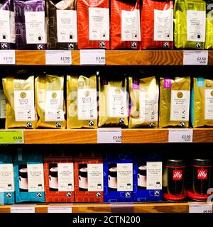 Selection of  Marks And Spencer Supermarket Coffee Beans And Ground Coffee With No People Stock Photo