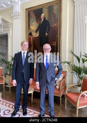 Special Representative for Iran Hook Meets with U. S.  Ambassador Johnson in London . Special Representative for Iran Brian Hook meets with U. S.  Ambassador to the United Kingdom of Great Britain and Northern Ireland Robert Wood Johnson in London, United Kingdom, on July 29, 2020. Stock Photo