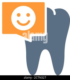 Tooth with happy face in chat bubble colored icon. Healthy organ in the oral cavity symbol Stock Vector