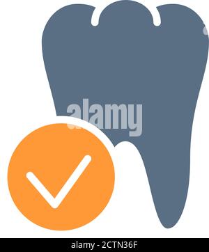 Tooth with tick checkmark colored icon. Healthy internal organ symbol Stock Vector