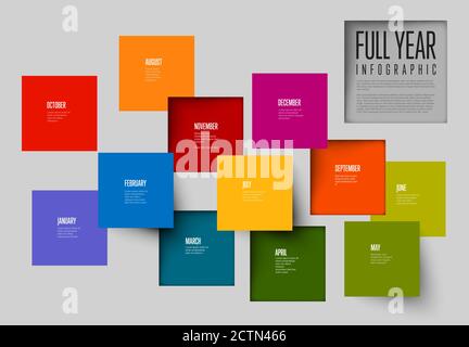 Full year timeline template with all months in random square mosaic Stock Vector