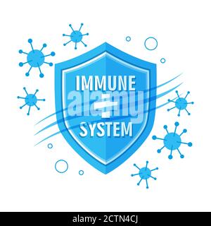 Immune system flat vector icon. Medical shield counteracts bacterial attack of human immunity. Antivirus protection, preventive vaccination Stock Vector