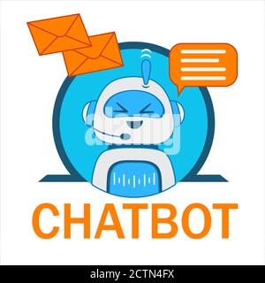 Smart chatbot robot vector icon. Smiling chatting bot operator character with letters . Artificial intelligence, chat customer support,online service Stock Vector