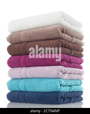 Clean multi-colored towels isolated on white Stock Photo