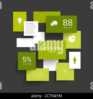 Vector green flat design infographic made from content blocks with shadow, data and icons Stock Vector