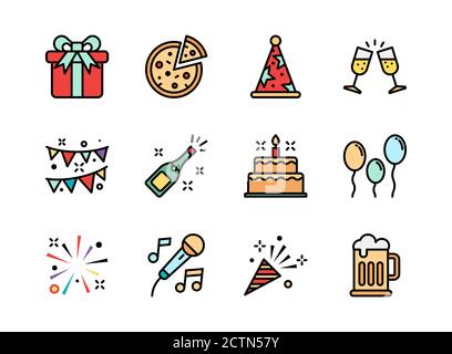 Party icon set colorline style. Symbols for website, print, magazine, app and design. Stock Vector