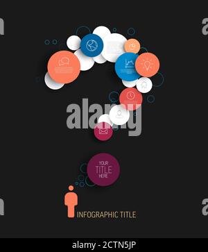 Dark vector abstract circles illustration / infographic template with place for your content - question mark made from blue and red content circles Stock Vector