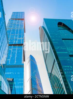 Moscow, Russia - June, 12, 2015: Towers of modern international exhibition complex Moscow-City Stock Photo