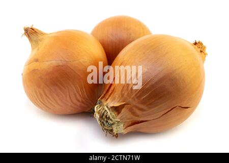 three onion bulbs isolated on a white background Stock Photo