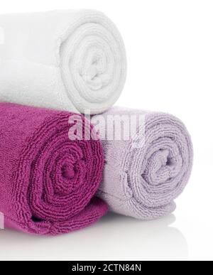 Clean multi-colored towels isolated on white Stock Photo