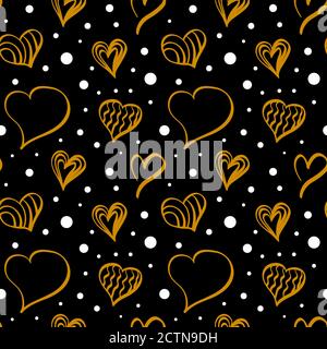 Heart shapes dark seamless pattern. Doodle romantic drawings for valentine day decoration. Vector illustration. Stock Vector