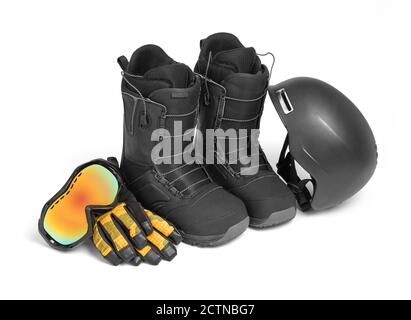 Snowboard gear isolated on white Stock Photo