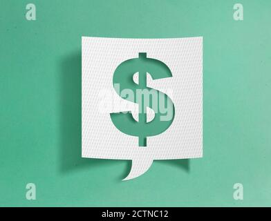 Speech bubble with dollar sign on green background Stock Photo