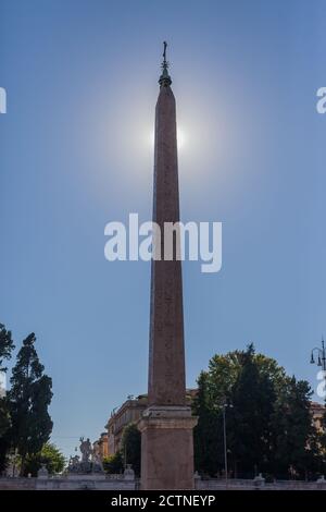 ROME, ITALY - 2014 AUGUST 17. Monument at Piazza del Popolo witch is a large square in the north of Rome. Stock Photo