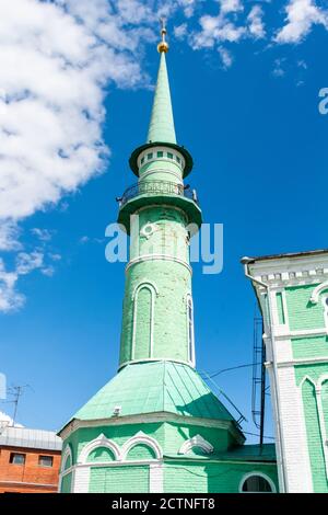 Kazan, Russia – June 28, 2017. Minaret of the Soltanov mosque in Kazan, Russia. Stock Photo