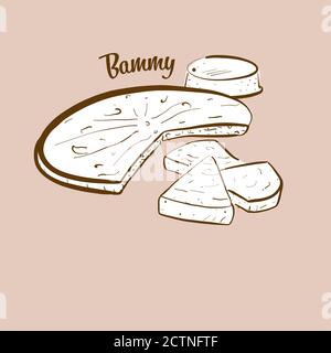 Hand-drawn Bammy bread illustration. Flatbread, usually known in Jamaica. Vector drawing series. Stock Vector