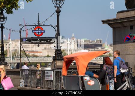 Westminster underground station, victoria embankment entrance, london, uk Stock Photo