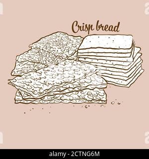 Hand-drawn Crisp bread bread illustration. Crispy bread, usually known in Scandinavia. Vector drawing series. Stock Vector