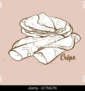 Hand-drawn Crepe bread illustration. Pancake, usually known in France. Vector drawing series. Stock Vector