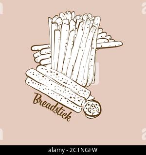Hand-drawn Breadstick bread illustration. Dry bread, usually known in Italy. Vector drawing series. Stock Vector