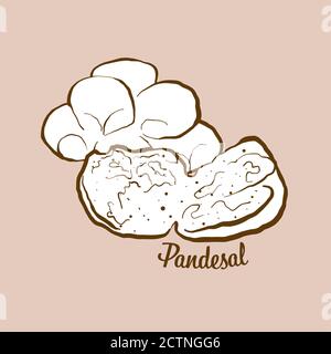 Hand-drawn Pandesal bread illustration. Sweet bread, usually known in Philippines. Vector drawing series. Stock Vector