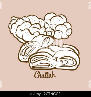 Hand-drawn Challah bread illustration. Leavened, usually known in Poland and Israel. Vector drawing series. Stock Vector
