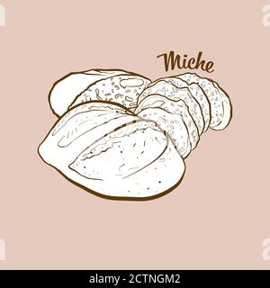 Hand-drawn Miche bread illustration. Leavened, usually known in France. Vector drawing series. Stock Vector