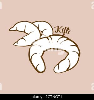 Hand-drawn Kifli bread illustration. Yeast bread, usually known in Austria. Vector drawing series. Stock Vector