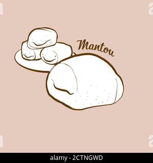 Hand-drawn Mantou bread illustration. Bun, usually known in China. Vector drawing series. Stock Vector