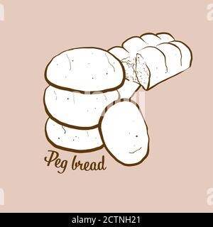 Hand-drawn Peg bread bread illustration. Leavened, lobed loaf, usually known in Jamaica. Vector drawing series. Stock Vector